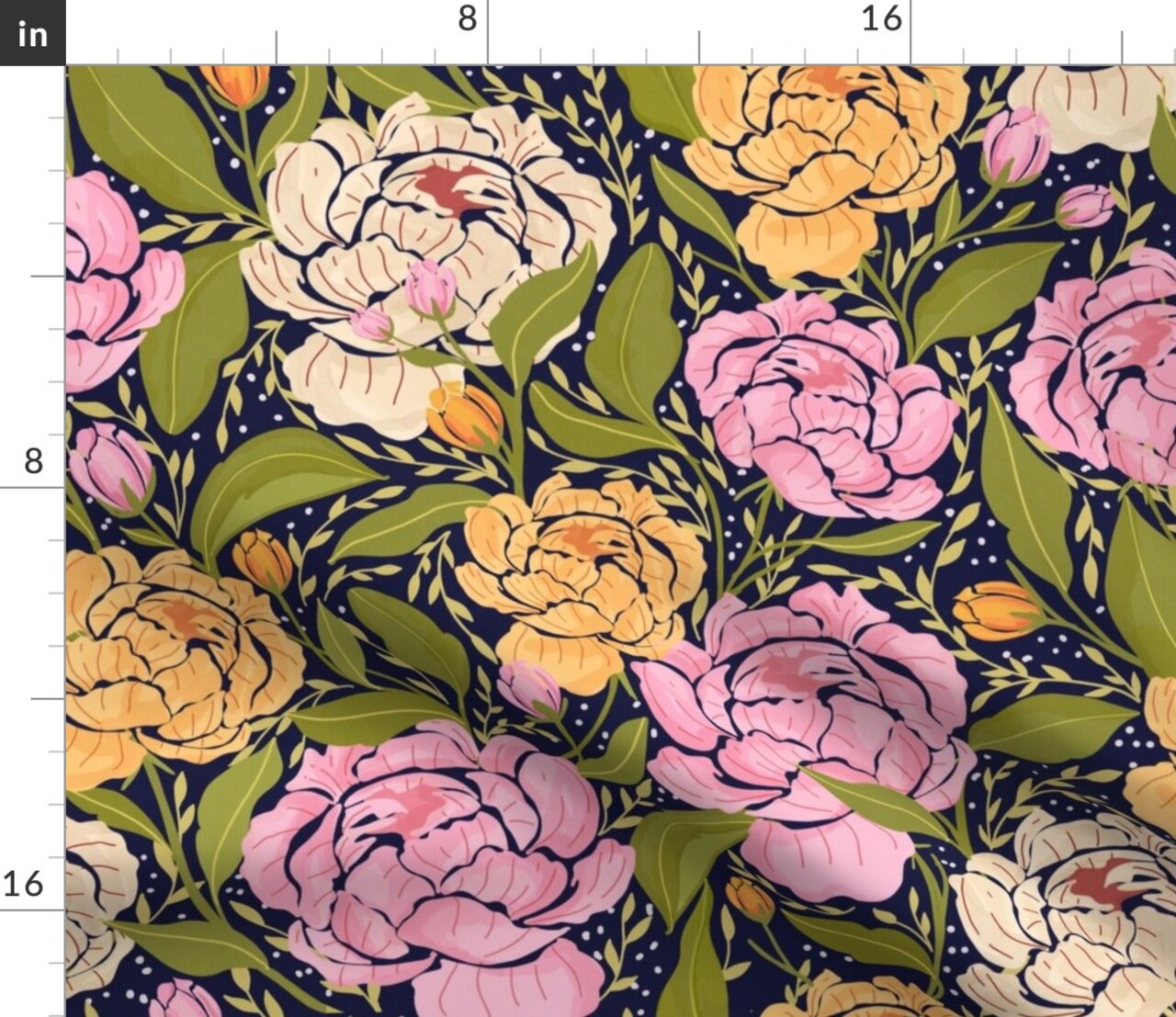 Peony Flowers Floral Spring Garden Botanical Peonies Pink Yellow Green Cottagecore Custom Printed Fabric by Spoonflower Various Fabrics by the Yard or Fat Quarter